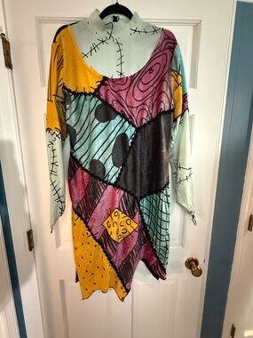 Patchwork-Print Long Sleeve Women's Dress in Mint, Mustard & Plum